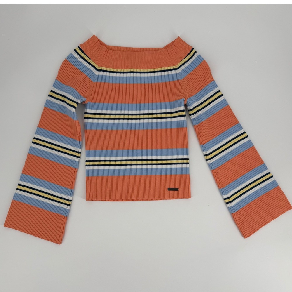 Sweaty Betty London Striped Ribbed Bell Sleeve Sweater Womens XS Retro